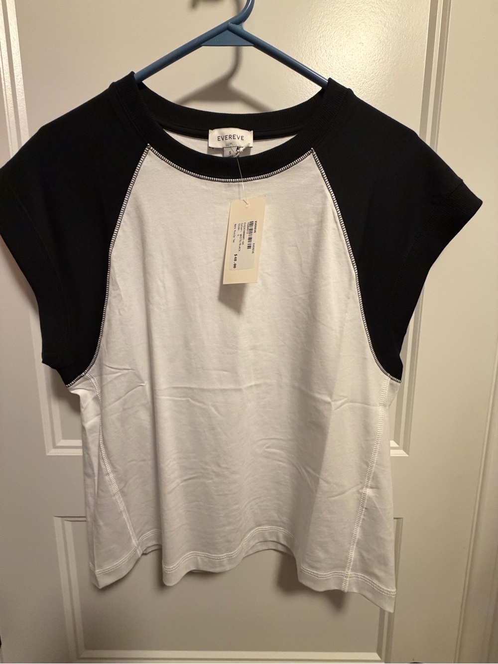 Evereve Black and White Raglan Cap-Sleeve Tee